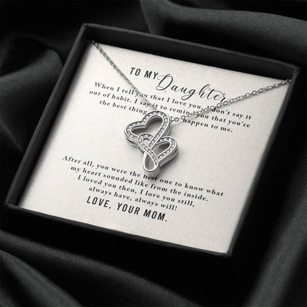 Personalized To my Daughter Necklace for Her Valentines Birthday Gift Double Hearts Necklace for Women with Message Card
