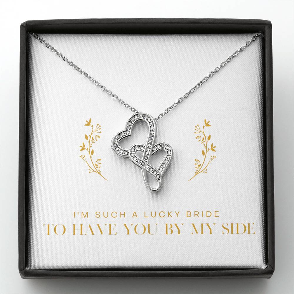 Personalized Necklace Gift For Women Custom Double Heart Pendent From Bride
