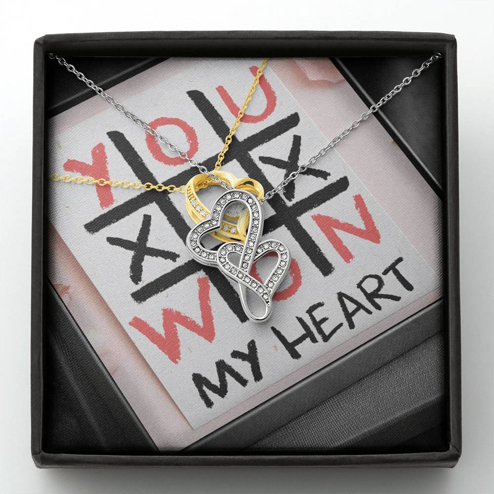 Personalized Wife Girlfriend Necklace for Her Valentines Birthday Anniversary Gift Double Hearts Necklace for Women with Message Card