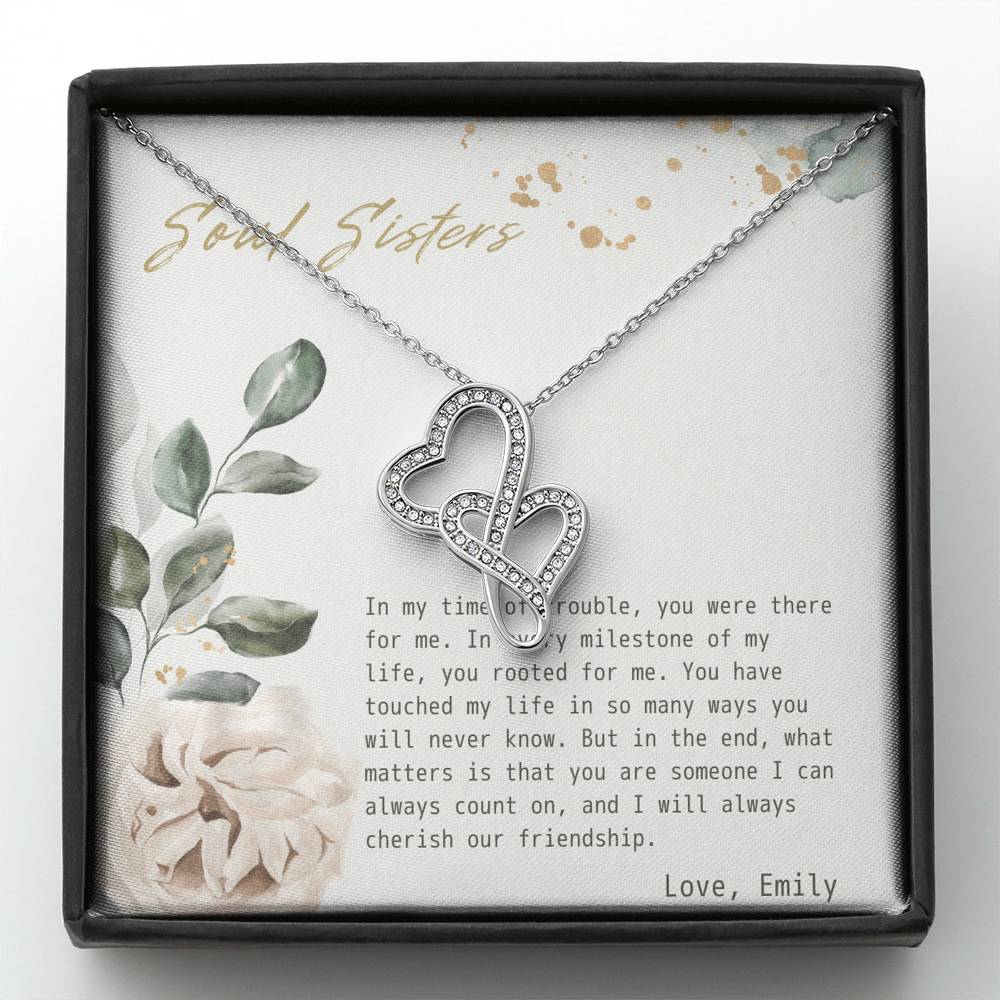 Necklace Gift To My Soul Sister Double Heart Love Pendent On Birthday Wedding Gift With The Message Card