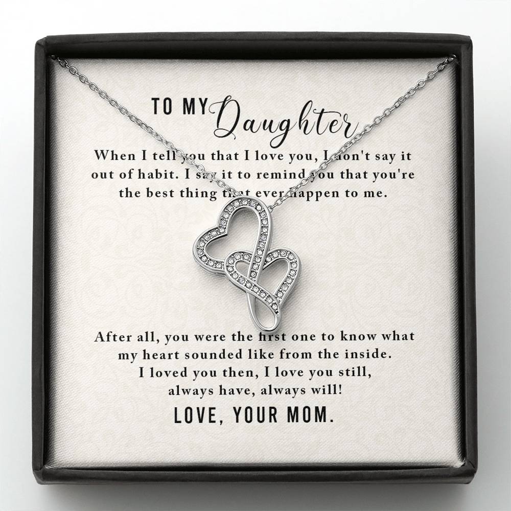 Personalized To my Daughter Necklace for Her Valentines Birthday Gift Double Hearts Necklace for Women with Message Card