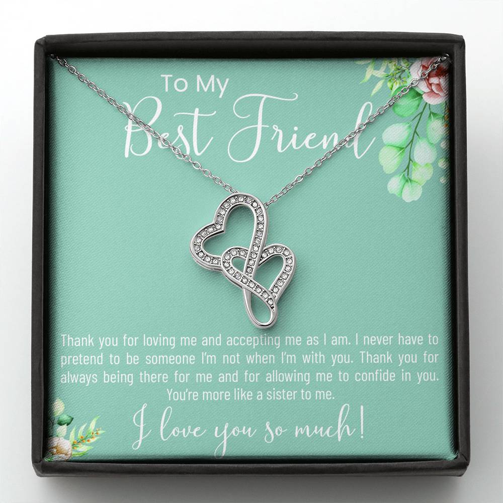 Personalized BFF Bestfriend Necklace for Her Valentines Birthday Anniversary Gift Double Hearts Necklace for Women with Message Card