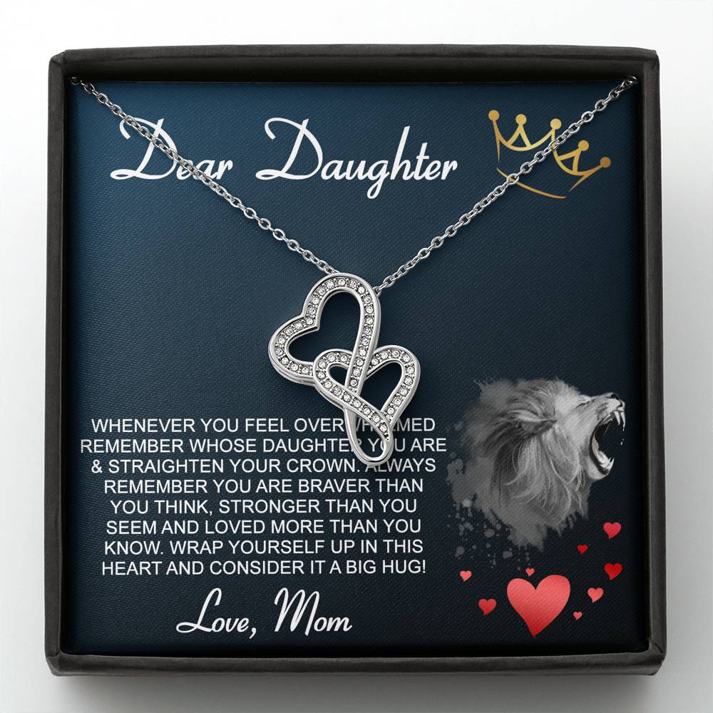 Personalized Gift Daughter Necklace for Mom Valentines Birthday Gift Silver Jewelry Double Hearts Necklace for Women with Message Card