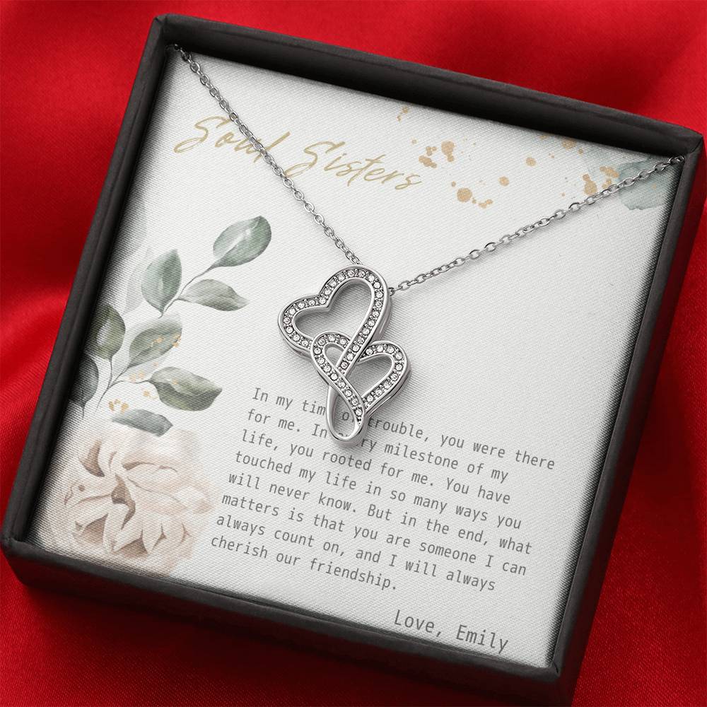 Necklace Gift To My Soul Sister Double Heart Love Pendent On Birthday Wedding Gift With The Message Card