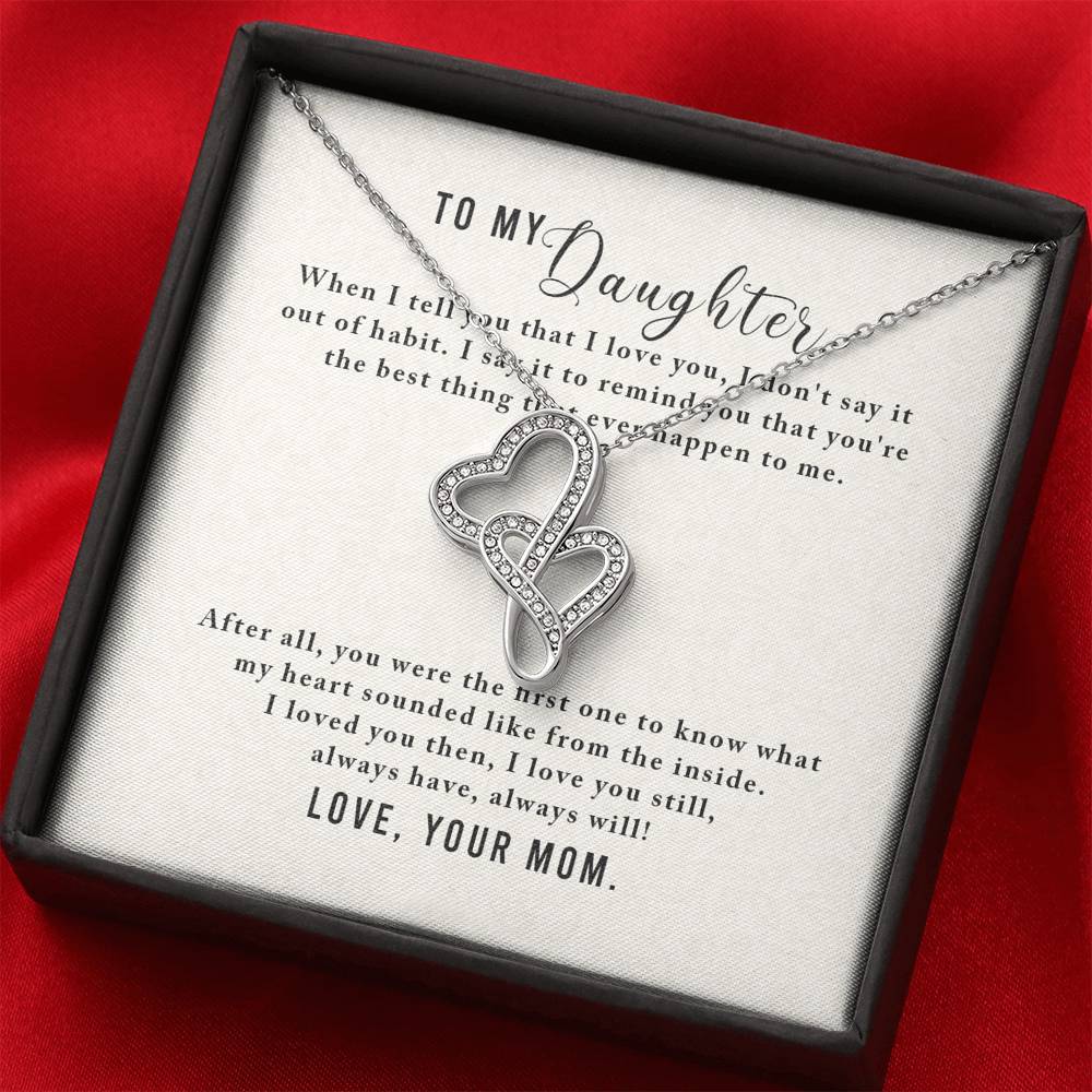 Personalized To my Daughter Necklace for Her Valentines Birthday Gift Double Hearts Necklace for Women with Message Card