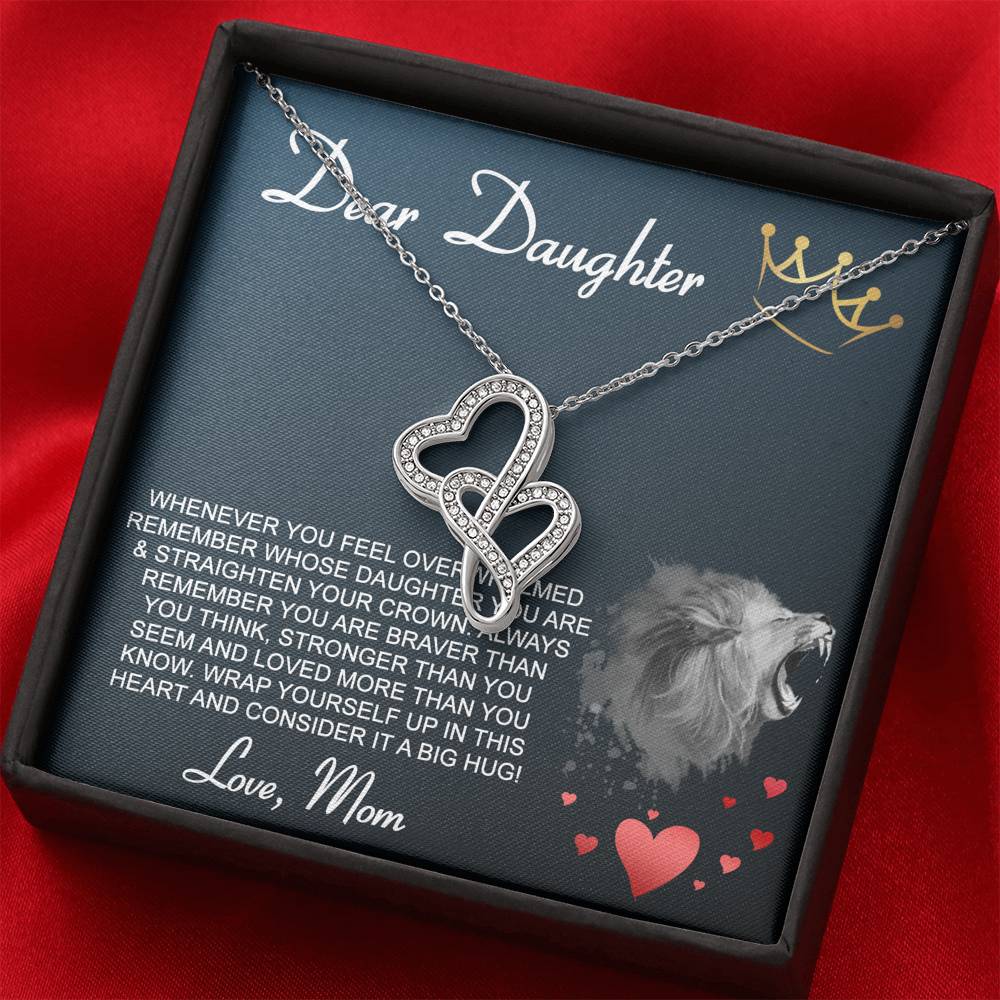 Personalized Gift Daughter Necklace for Mom Valentines Birthday Gift Silver Jewelry Double Hearts Necklace for Women with Message Card