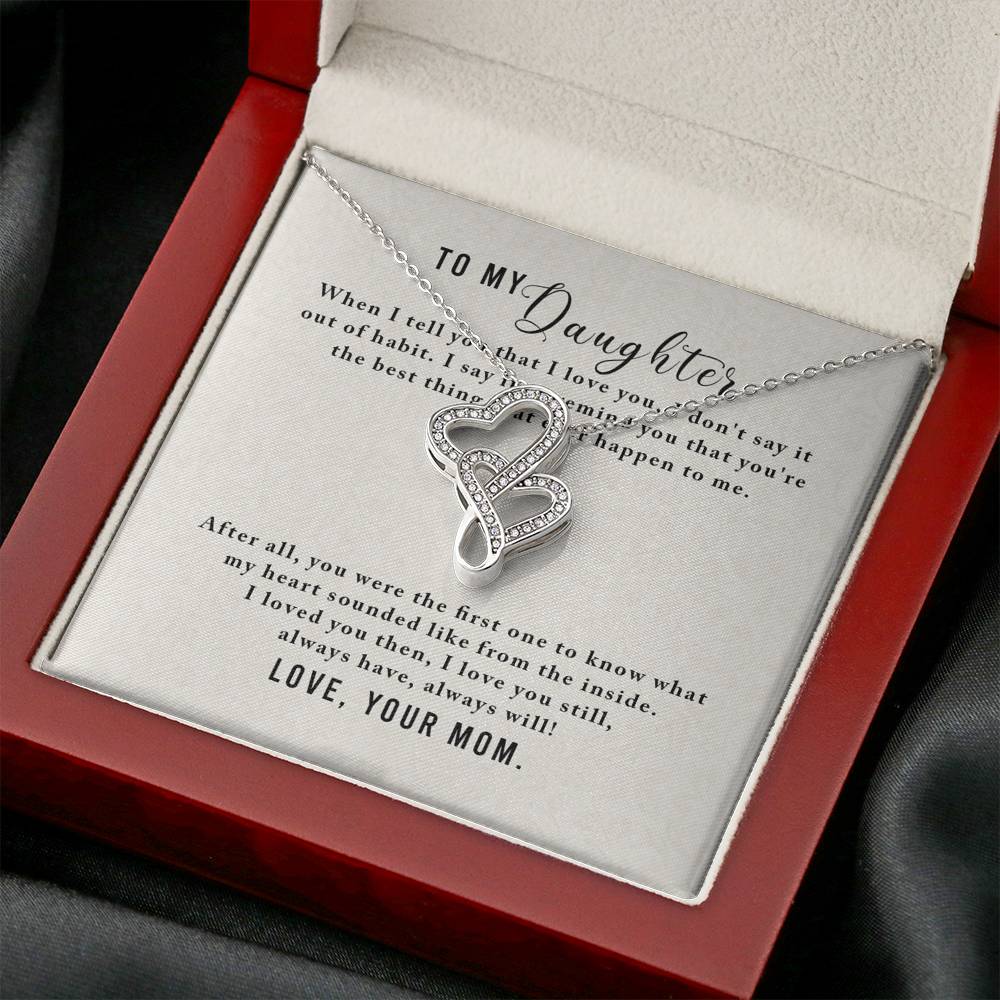 Personalized To my Daughter Necklace for Her Valentines Birthday Gift Double Hearts Necklace for Women with Message Card