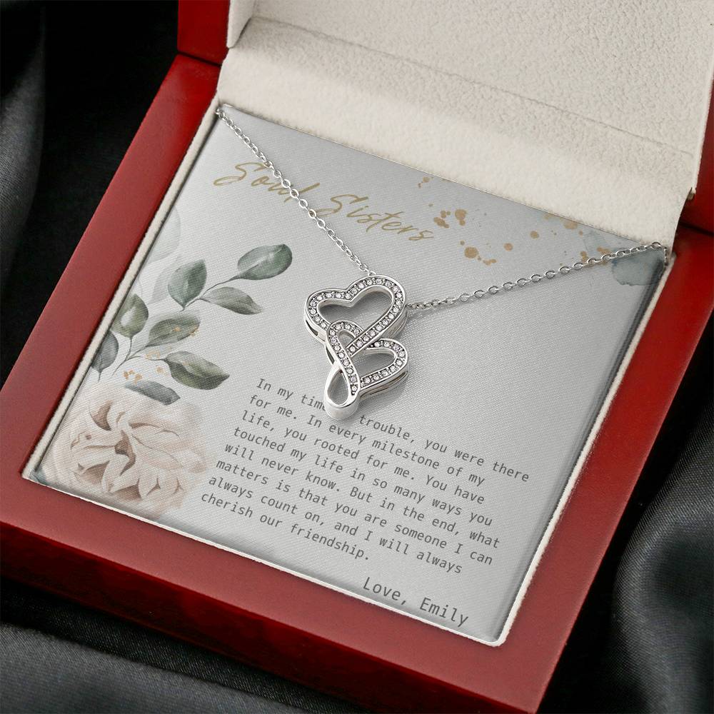 Necklace Gift To My Soul Sister Double Heart Love Pendent On Birthday Wedding Gift With The Message Card