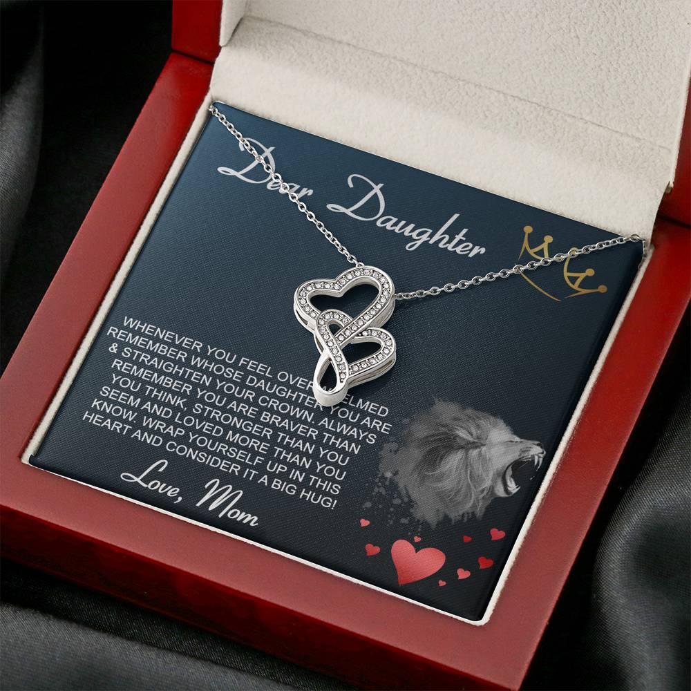 Personalized Gift Daughter Necklace for Mom Valentines Birthday Gift Silver Jewelry Double Hearts Necklace for Women with Message Card