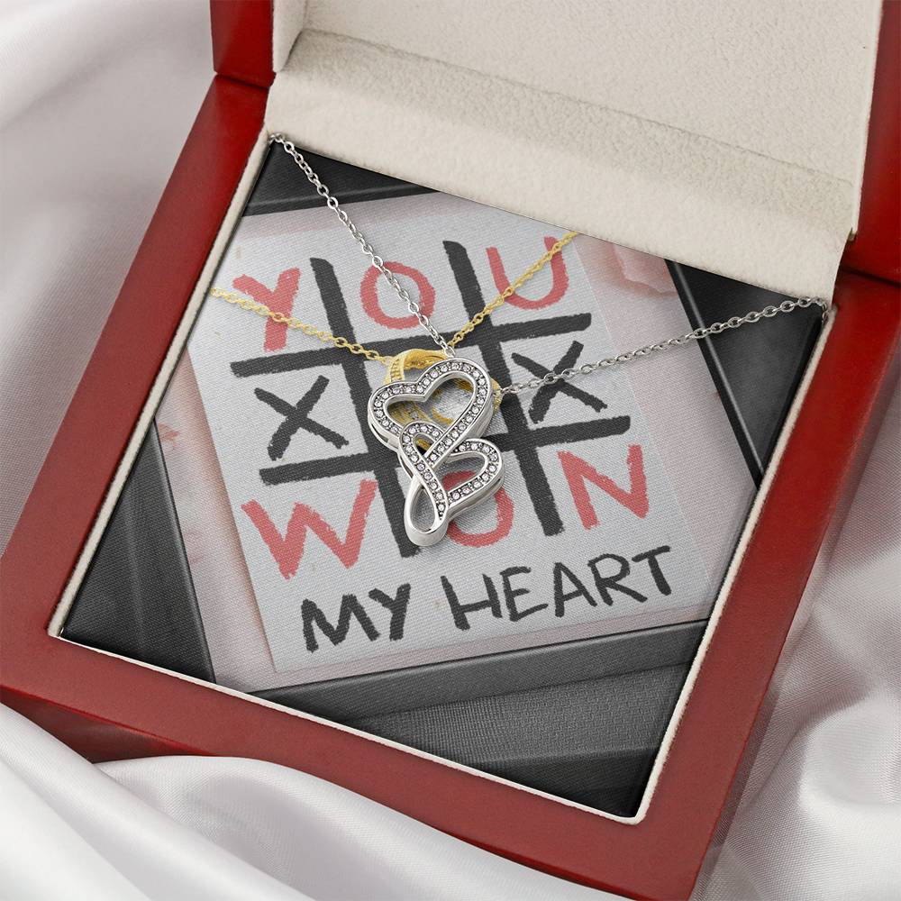 Personalized Wife Girlfriend Necklace for Her Valentines Birthday Anniversary Gift Double Hearts Necklace for Women with Message Card