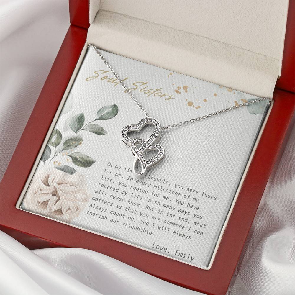 Necklace Gift To My Soul Sister Double Heart Love Pendent On Birthday Wedding Gift With The Message Card