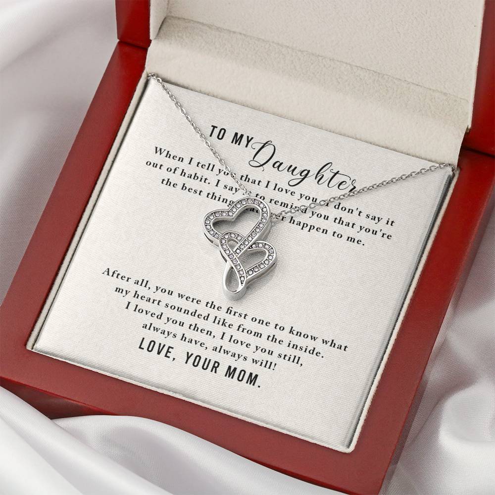 Personalized To my Daughter Necklace for Her Valentines Birthday Gift Double Hearts Necklace for Women with Message Card