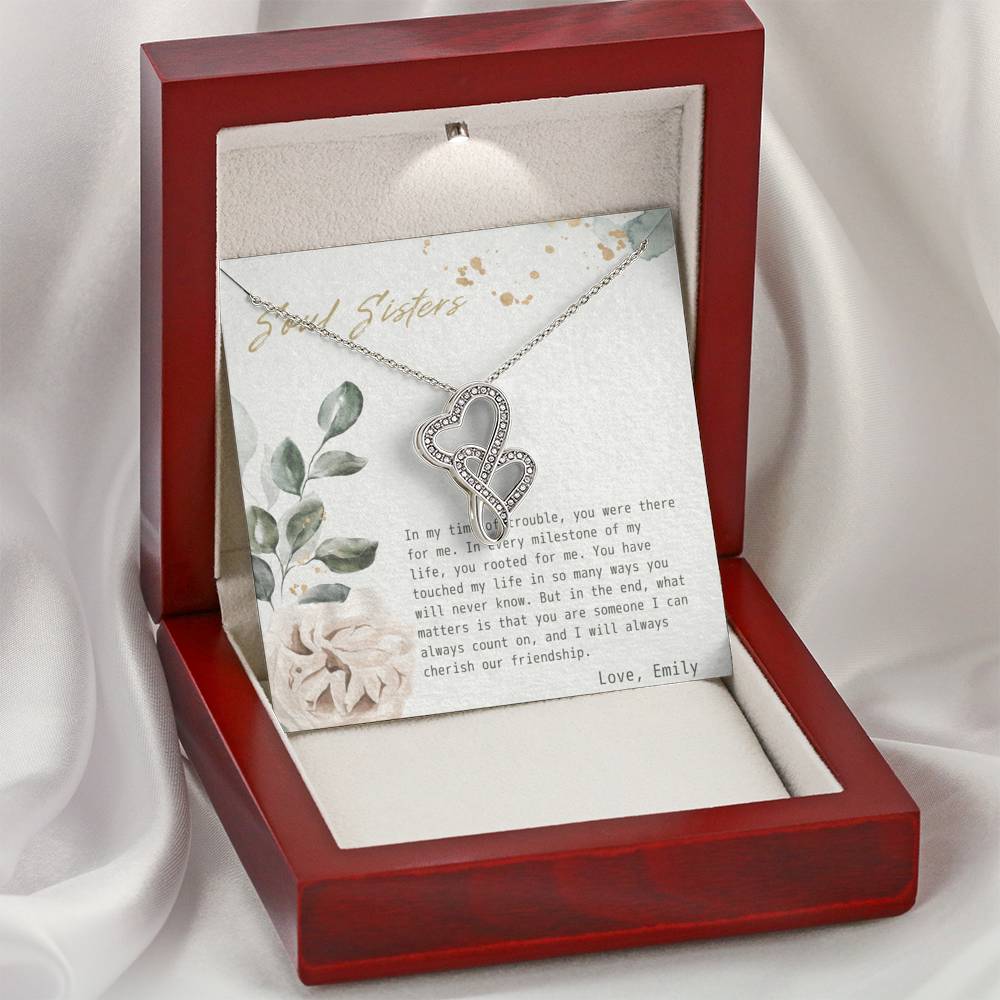 Necklace Gift To My Soul Sister Double Heart Love Pendent On Birthday Wedding Gift With The Message Card