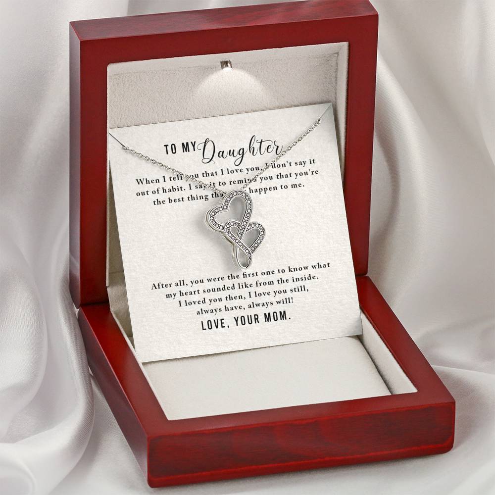 Personalized To my Daughter Necklace for Her Valentines Birthday Gift Double Hearts Necklace for Women with Message Card