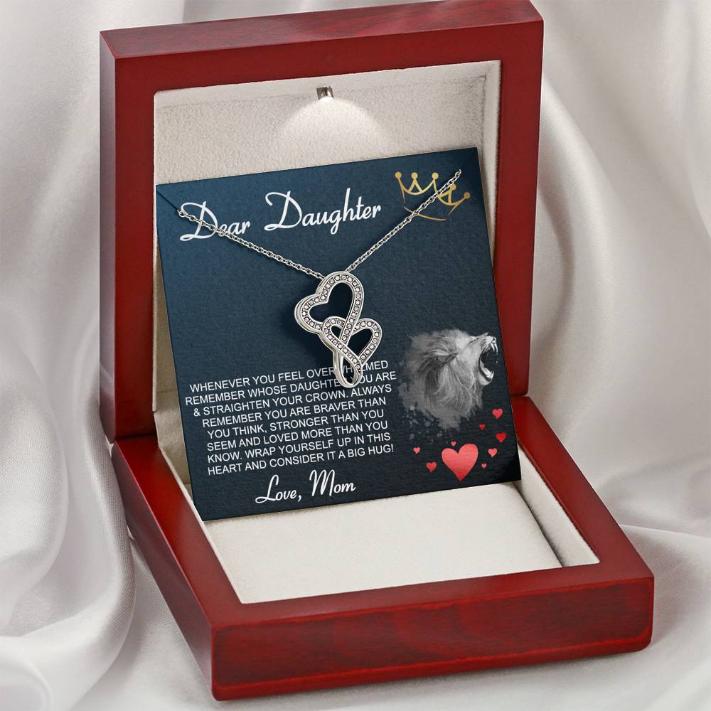 Personalized Gift Daughter Necklace for Mom Valentines Birthday Gift Silver Jewelry Double Hearts Necklace for Women with Message Card