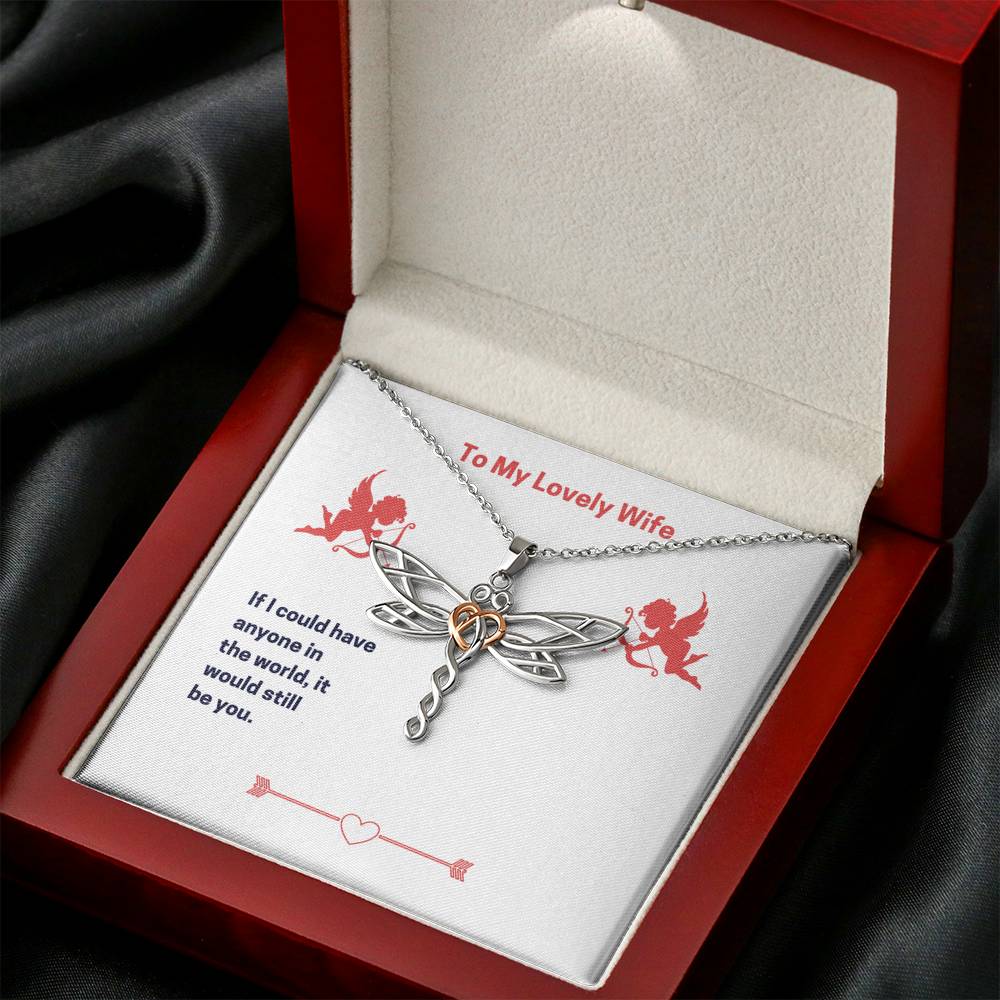 Personalized To my Wife Necklace for Her Valentines Birthday Gift Dragonfly Hearts Necklace for Women with Message Card