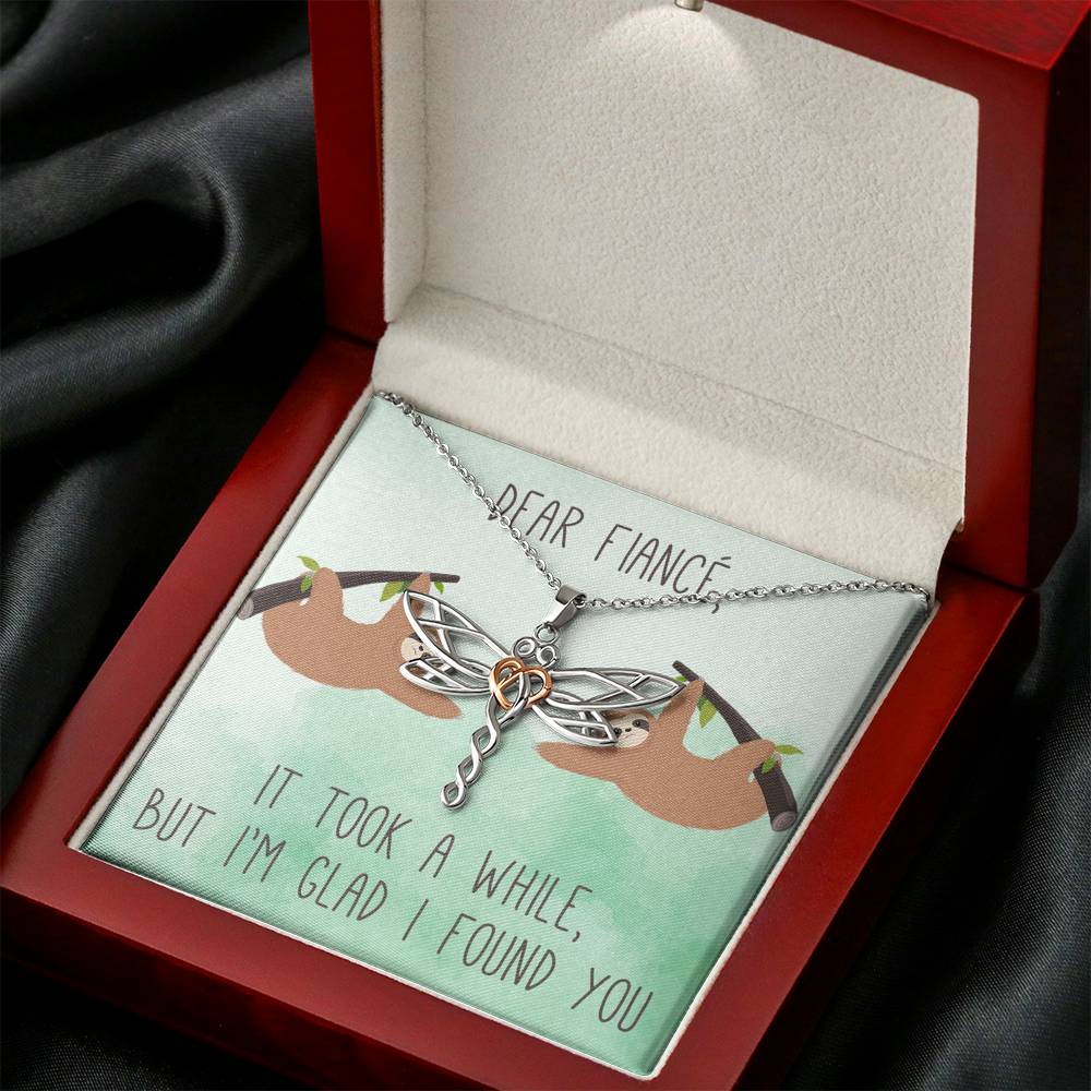 Personalized To my Fiance Necklace for Her Valentines Birthday Anniversary Gift Dragonfly Hearts Necklace for Women with Message Card