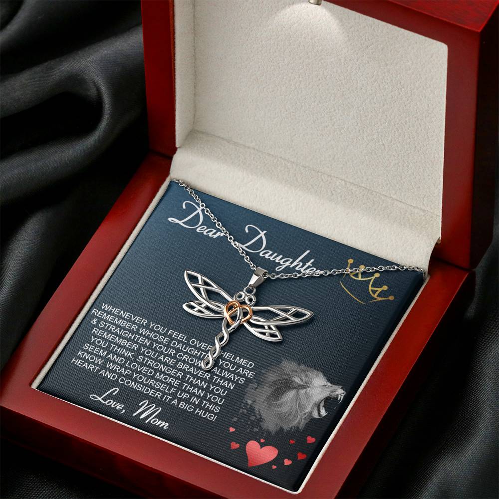 Personalized Gift Daughter Necklace for Mom Valentines Birthday Gift Silver Jewelry Dragonfly Dreams Necklace for Women with Message Card