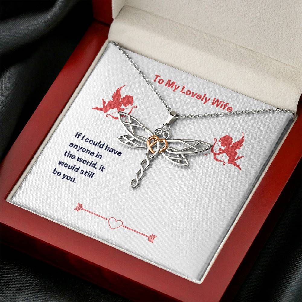 Personalized To my Wife Necklace for Her Valentines Birthday Gift Dragonfly Hearts Necklace for Women with Message Card