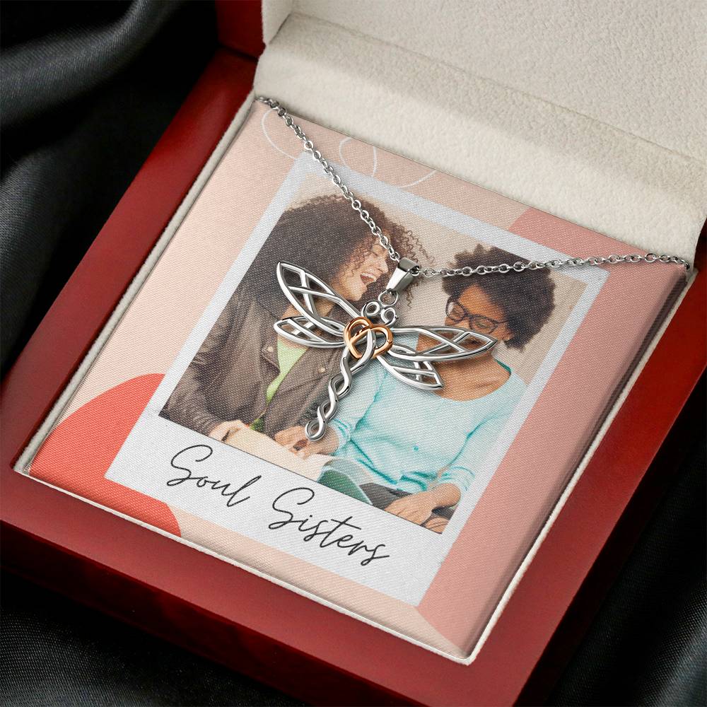 Personalized Gift Sister Necklace for Her Valentines Birthday Gift Dragonfly Dreams Necklaces for Women with Message Card
