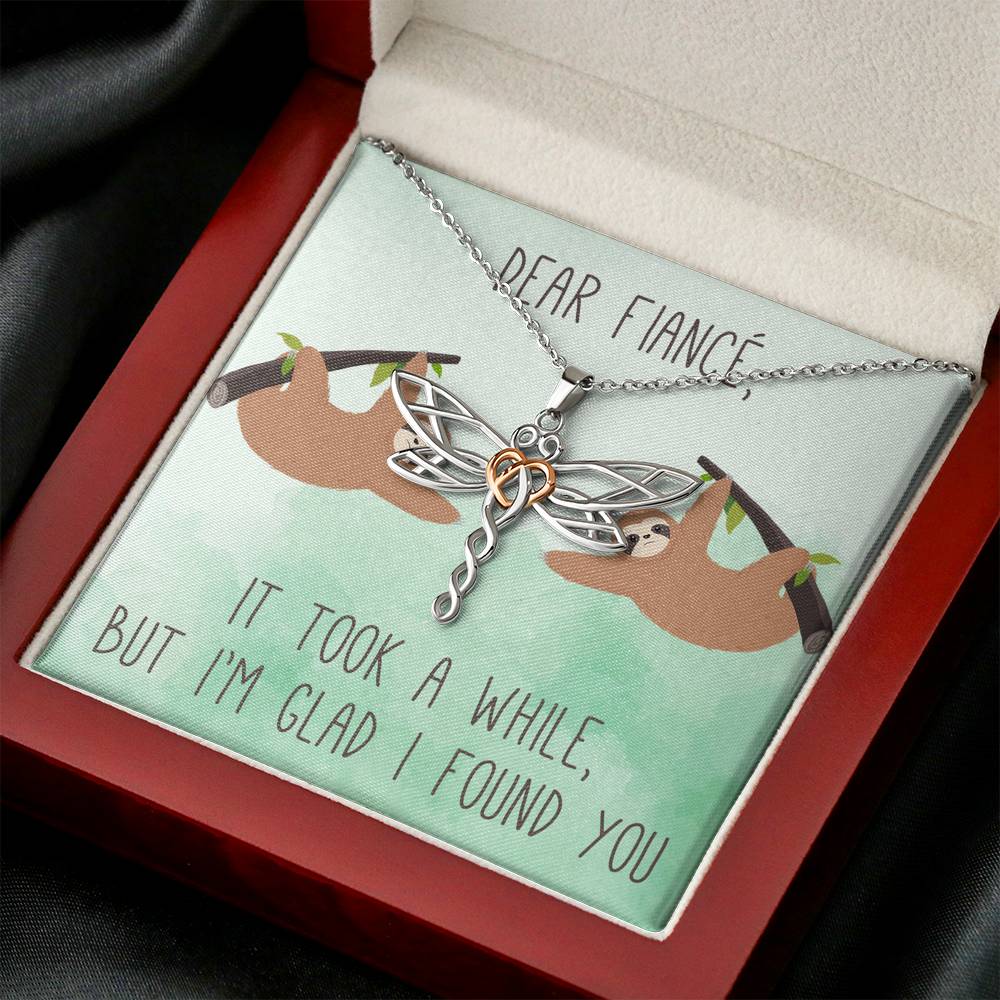 Personalized To my Fiance Necklace for Her Valentines Birthday Anniversary Gift Dragonfly Hearts Necklace for Women with Message Card