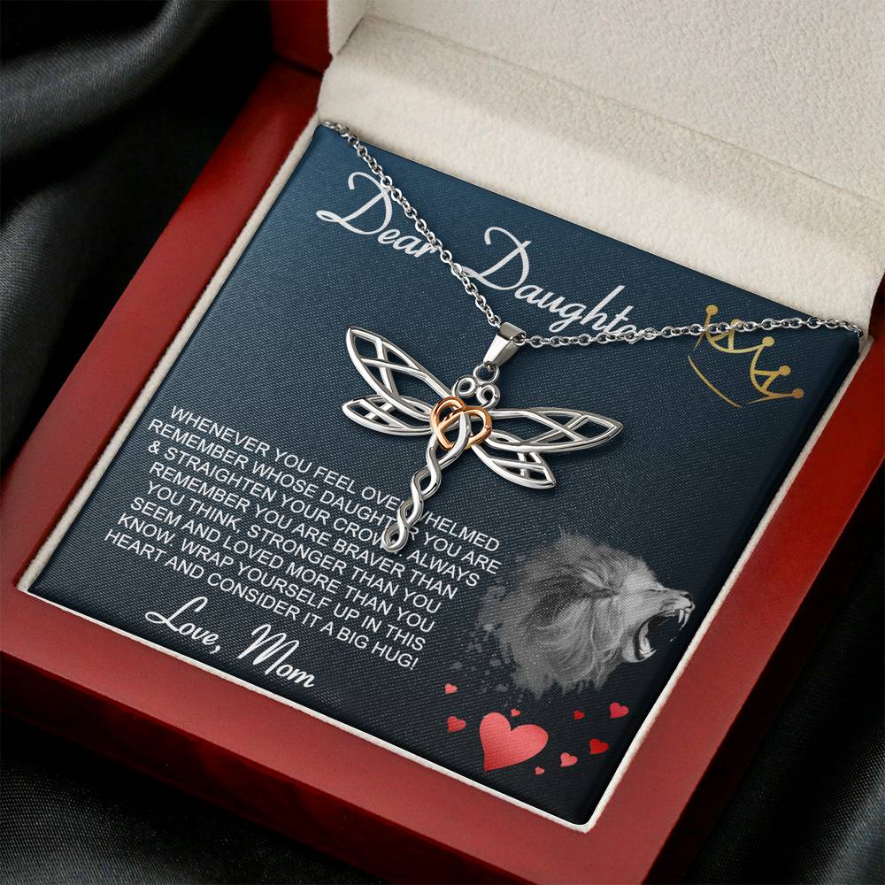 Personalized Gift Daughter Necklace for Mom Valentines Birthday Gift Silver Jewelry Dragonfly Dreams Necklace for Women with Message Card