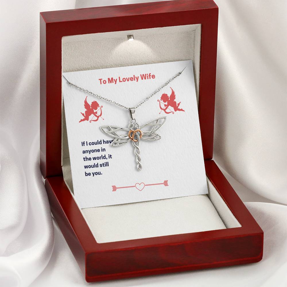 Personalized To my Wife Necklace for Her Valentines Birthday Gift Dragonfly Hearts Necklace for Women with Message Card