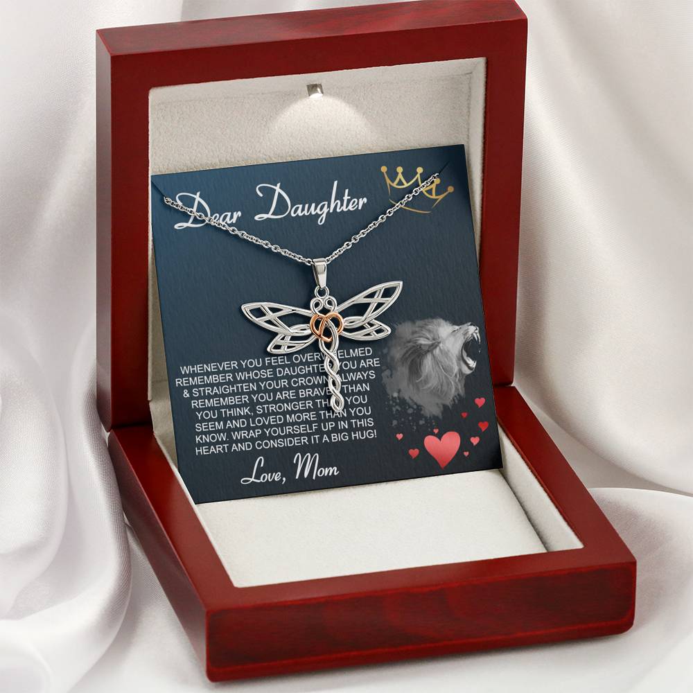 Personalized Gift Daughter Necklace for Mom Valentines Birthday Gift Silver Jewelry Dragonfly Dreams Necklace for Women with Message Card