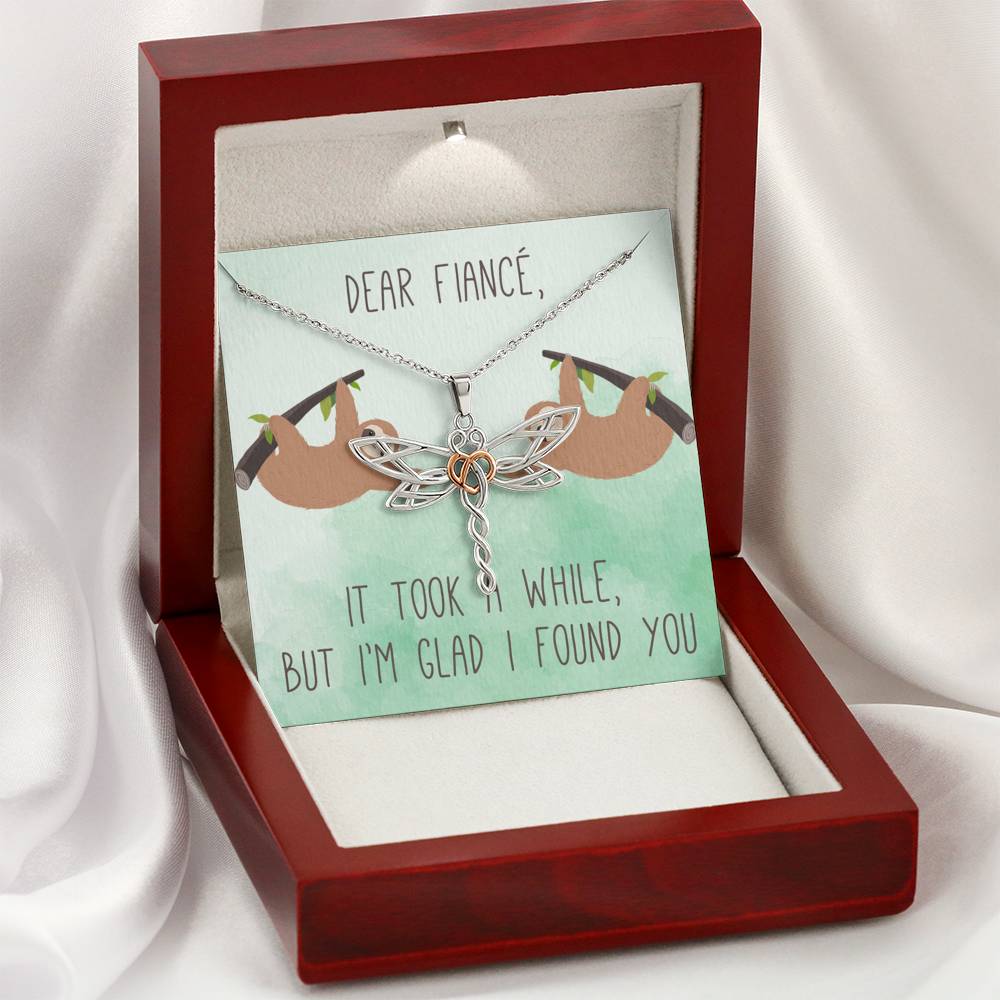 Personalized To my Fiance Necklace for Her Valentines Birthday Anniversary Gift Dragonfly Hearts Necklace for Women with Message Card