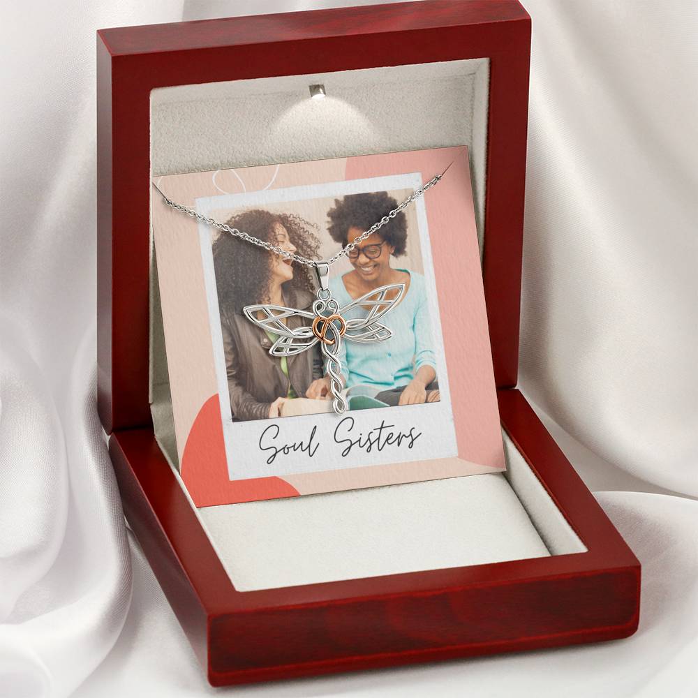 Personalized Gift Sister Necklace for Her Valentines Birthday Gift Dragonfly Dreams Necklaces for Women with Message Card
