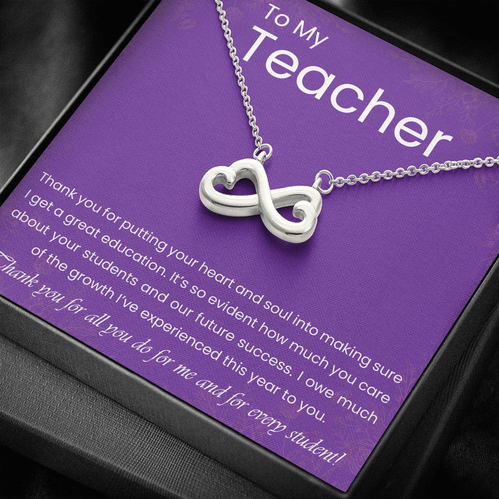 Personalized Gift Teacher Necklace for Her Valentines Birthday Gift Silver Jewelry Infinity Hearts Necklace for Women with Message Card