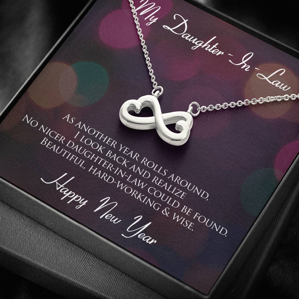 Personalized Gift Daughter in Law Necklace for Her Valentines Birthday Gift Infinity Hearts Necklace for Women with Message Card
