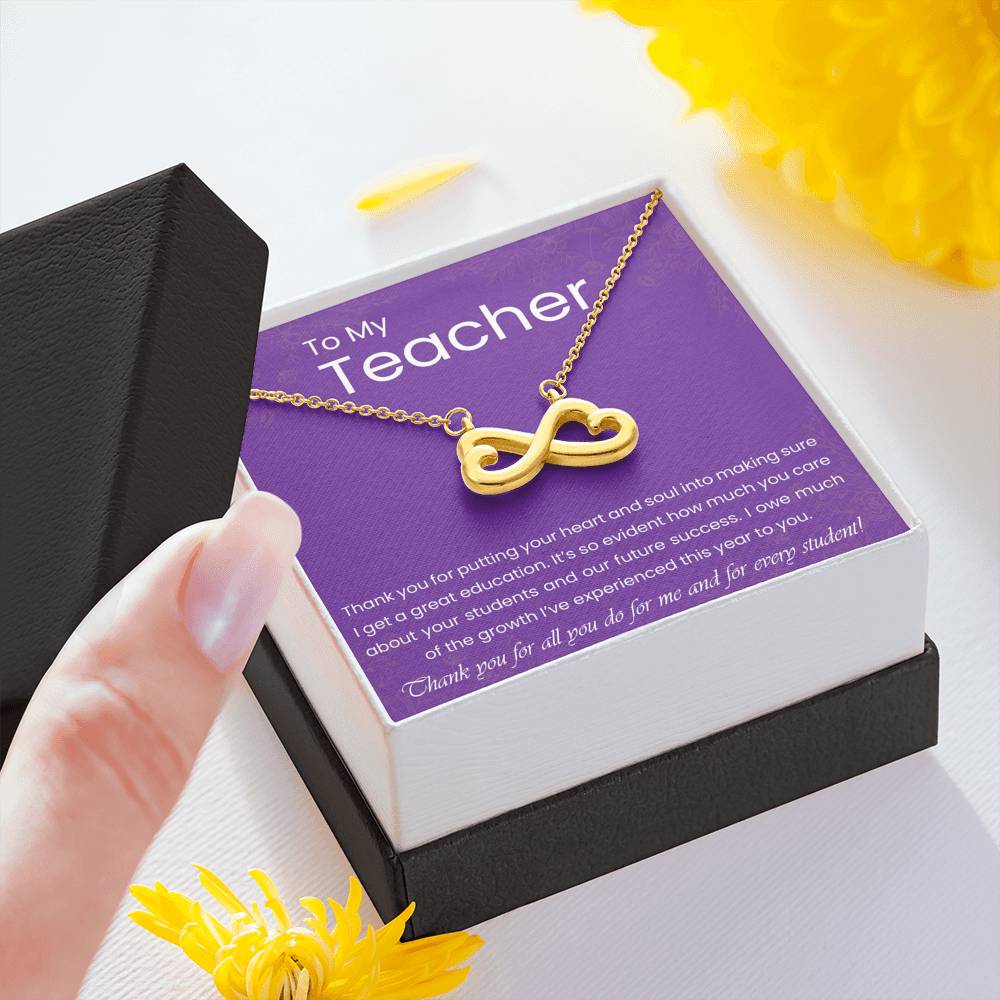 Personalized Gift Teacher Necklace for Her Valentines Birthday Gift Silver Jewelry Infinity Hearts Necklace for Women with Message Card