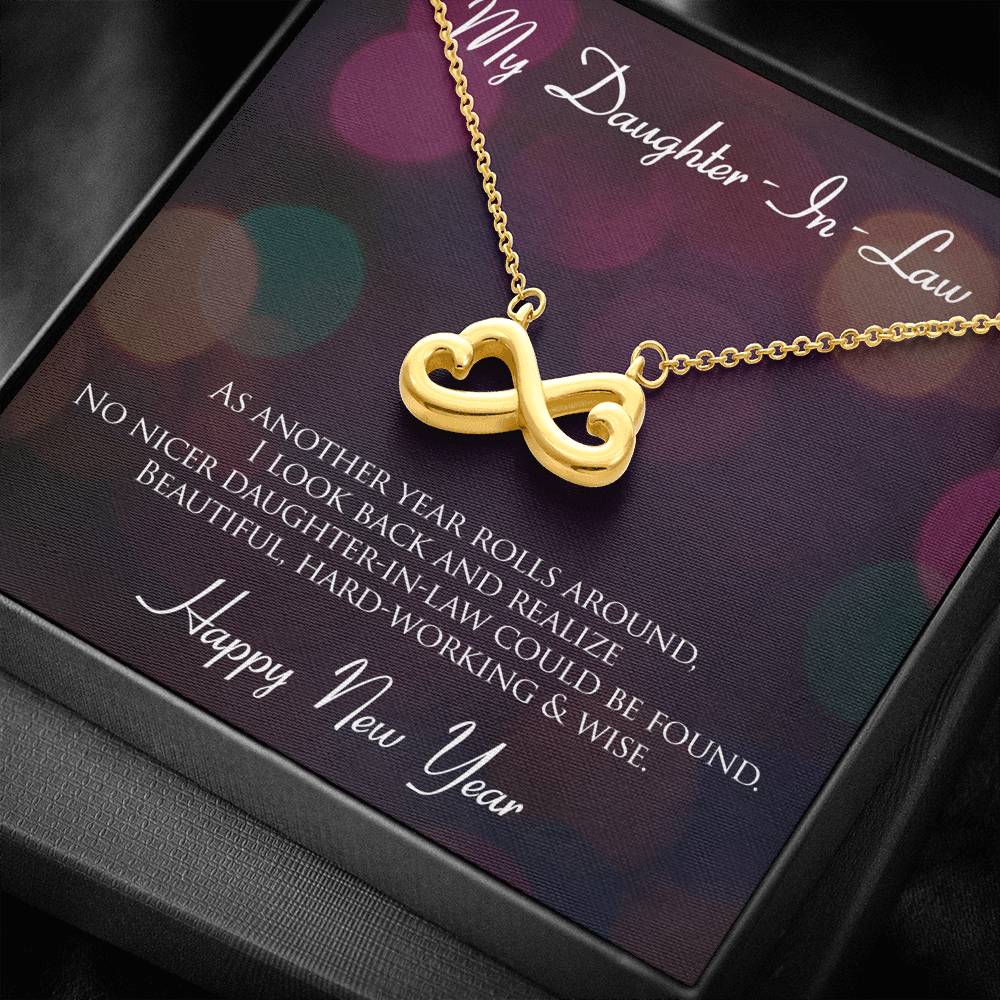 Personalized Gift Daughter in Law Necklace for Her Valentines Birthday Gift Infinity Hearts Necklace for Women with Message Card