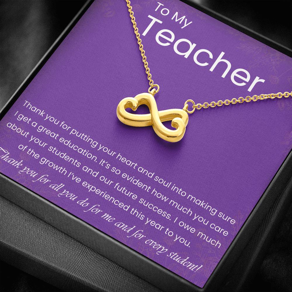Personalized Gift Teacher Necklace for Her Valentines Birthday Gift Silver Jewelry Infinity Hearts Necklace for Women with Message Card