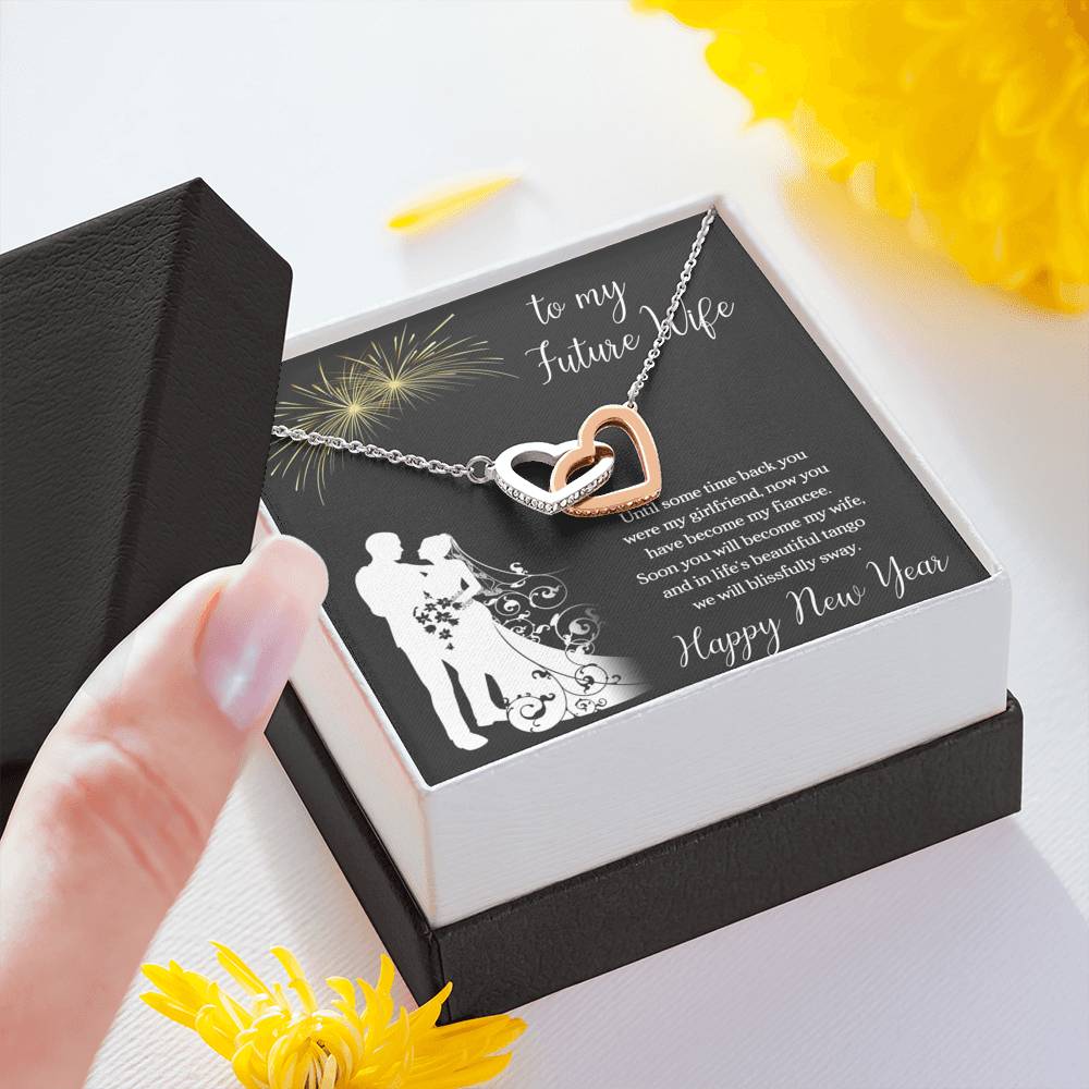 To My Future Wife Necklace for Women Personalized Birthday Anniversary Valentines Engagement Gift Interlocking Hearts Necklace with Message Card from Husband Silver Jewelry for Women