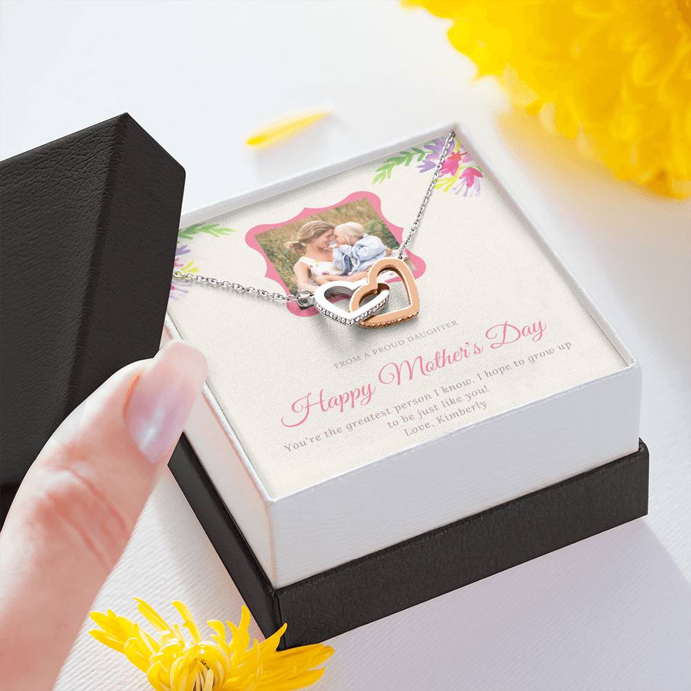 Personalized Gift for Mom Necklace for Mum Mother's Day Sentimental Birthday Gift Interlocking Hearts Necklace for Women with Message Card