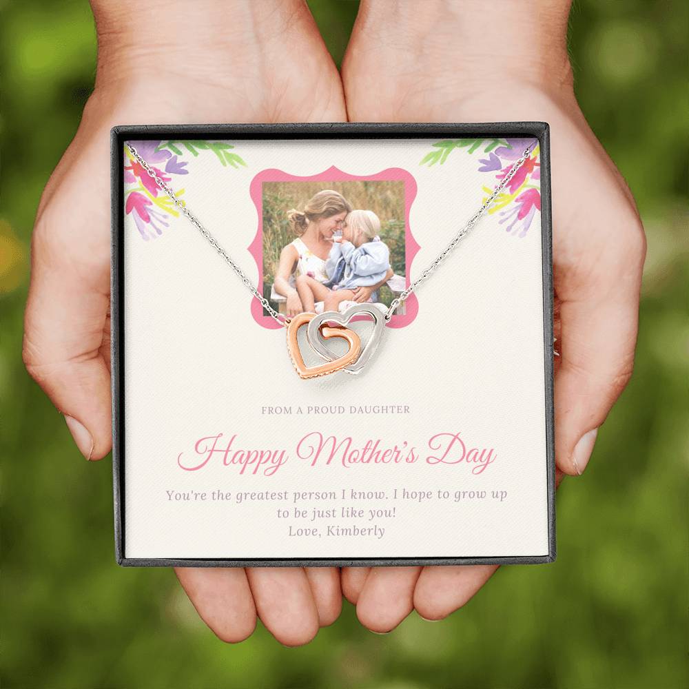 Personalized Gift for Mom Necklace for Mum Mother's Day Sentimental Birthday Gift Interlocking Hearts Necklace for Women with Message Card