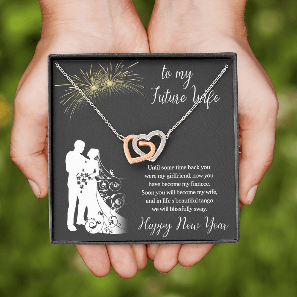 To My Future Wife Necklace for Women Personalized Birthday Anniversary Valentines Engagement Gift Interlocking Hearts Necklace with Message Card from Husband Silver Jewelry for Women