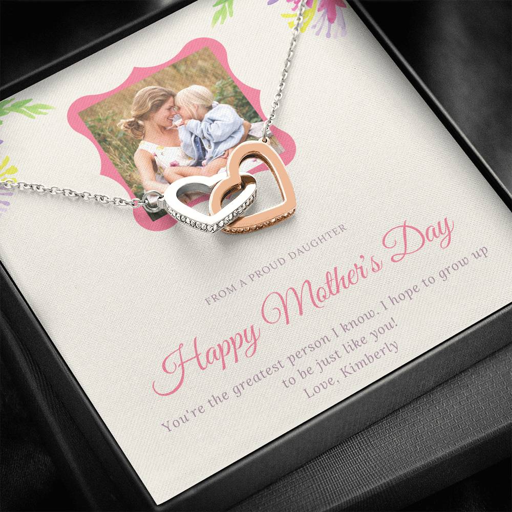 Personalized Gift for Mom Necklace for Mum Mother's Day Sentimental Birthday Gift Interlocking Hearts Necklace for Women with Message Card