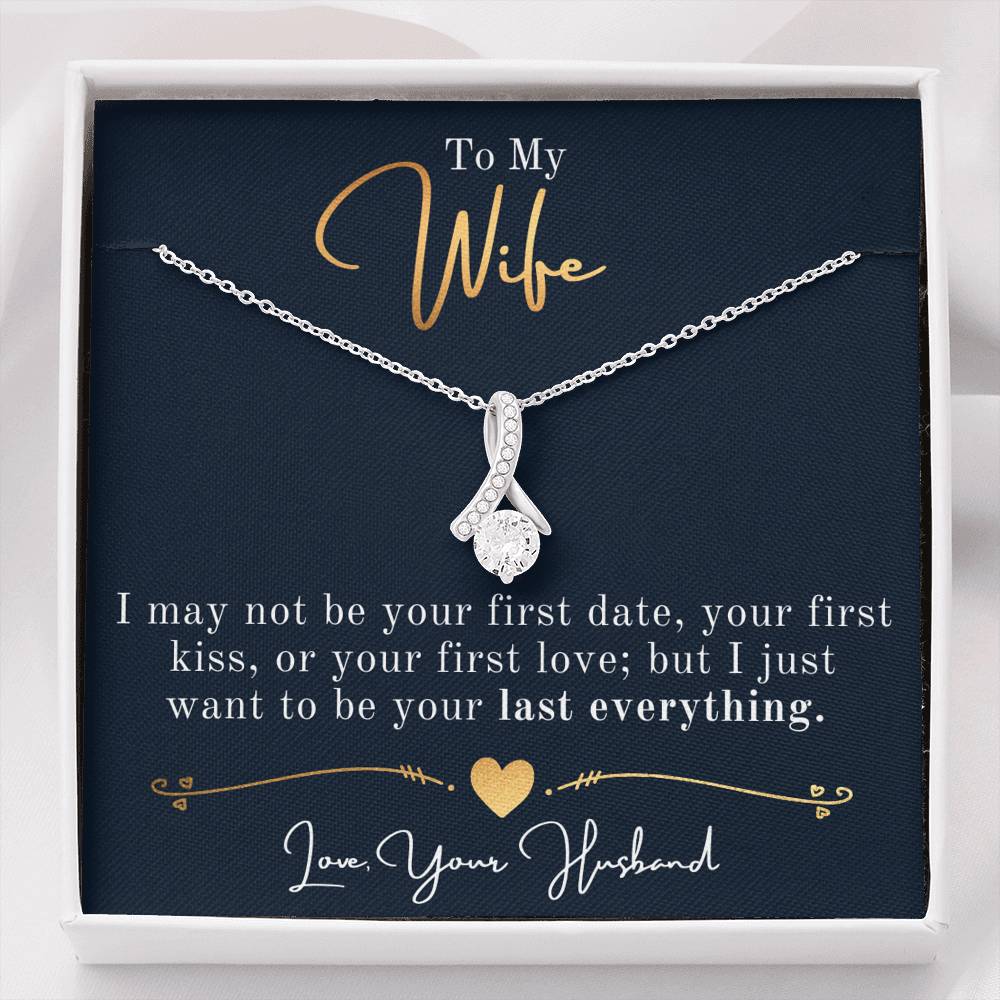 Personalized Necklace, Ribbon Necklace, Valentine Day Gift for Her, Pendant Necklace Wife, Gift for Girlfriend, Personalized Message Card