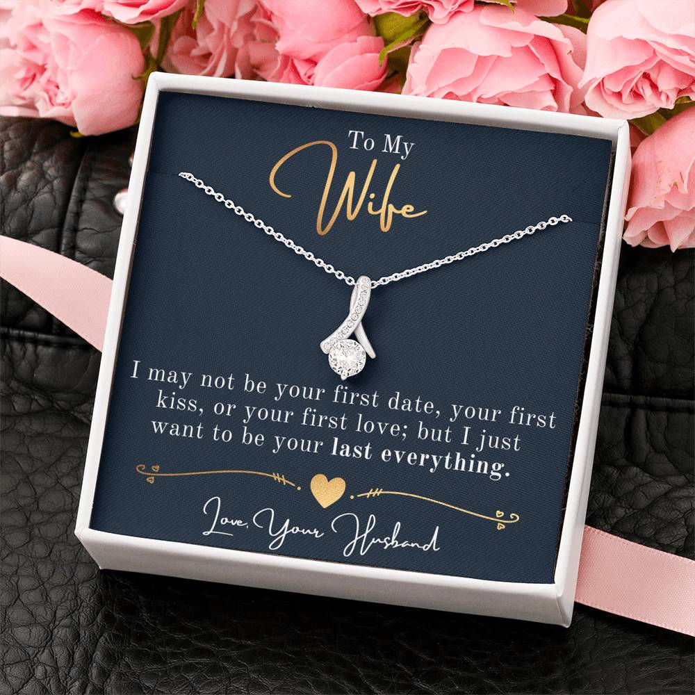 Personalized Necklace, Ribbon Necklace, Valentine Day Gift for Her, Pendant Necklace Wife, Gift for Girlfriend, Personalized Message Card
