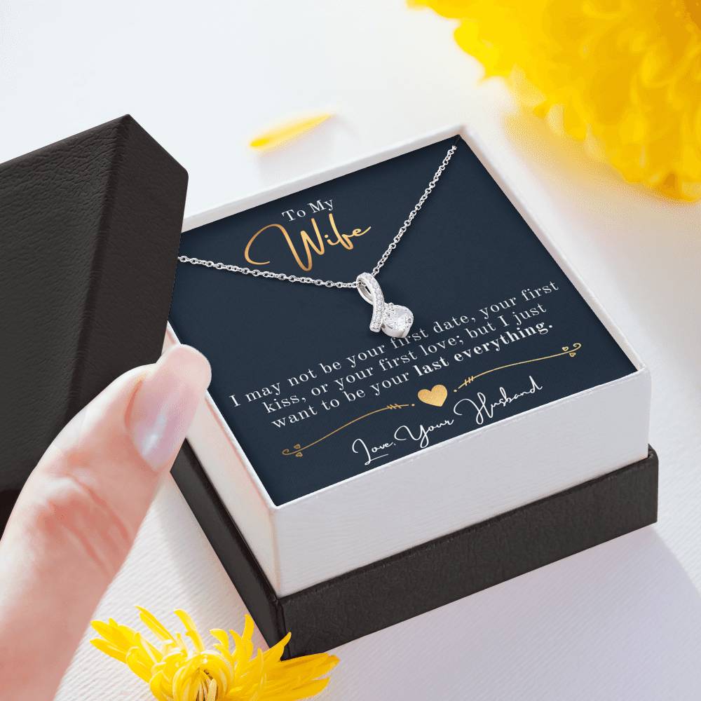 Personalized Necklace, Ribbon Necklace, Valentine Day Gift for Her, Pendant Necklace Wife, Gift for Girlfriend, Personalized Message Card
