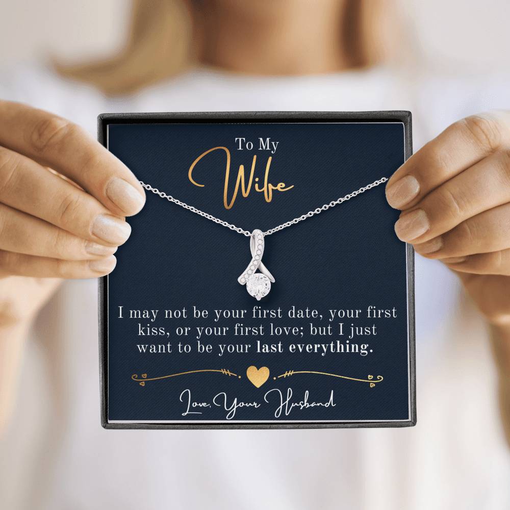 Personalized Necklace, Ribbon Necklace, Valentine Day Gift for Her, Pendant Necklace Wife, Gift for Girlfriend, Personalized Message Card