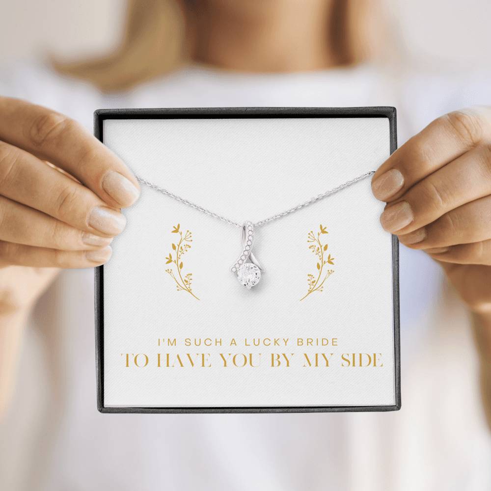 Personalized Necklace Gift To My Friend Petite Ribbon Pendent From Bride On Wedding