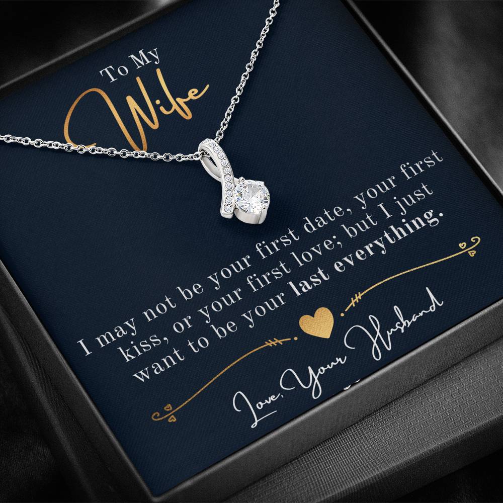 Personalized Necklace, Ribbon Necklace, Valentine Day Gift for Her, Pendant Necklace Wife, Gift for Girlfriend, Personalized Message Card