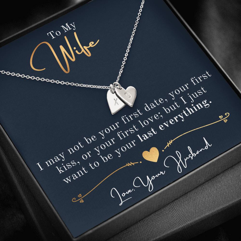 Personalize Initials Necklace, Hearts Necklace, Valentine Day Gift for Her, Pendant Necklace Wife, Gift for Girlfriend, Personalized Message Card
