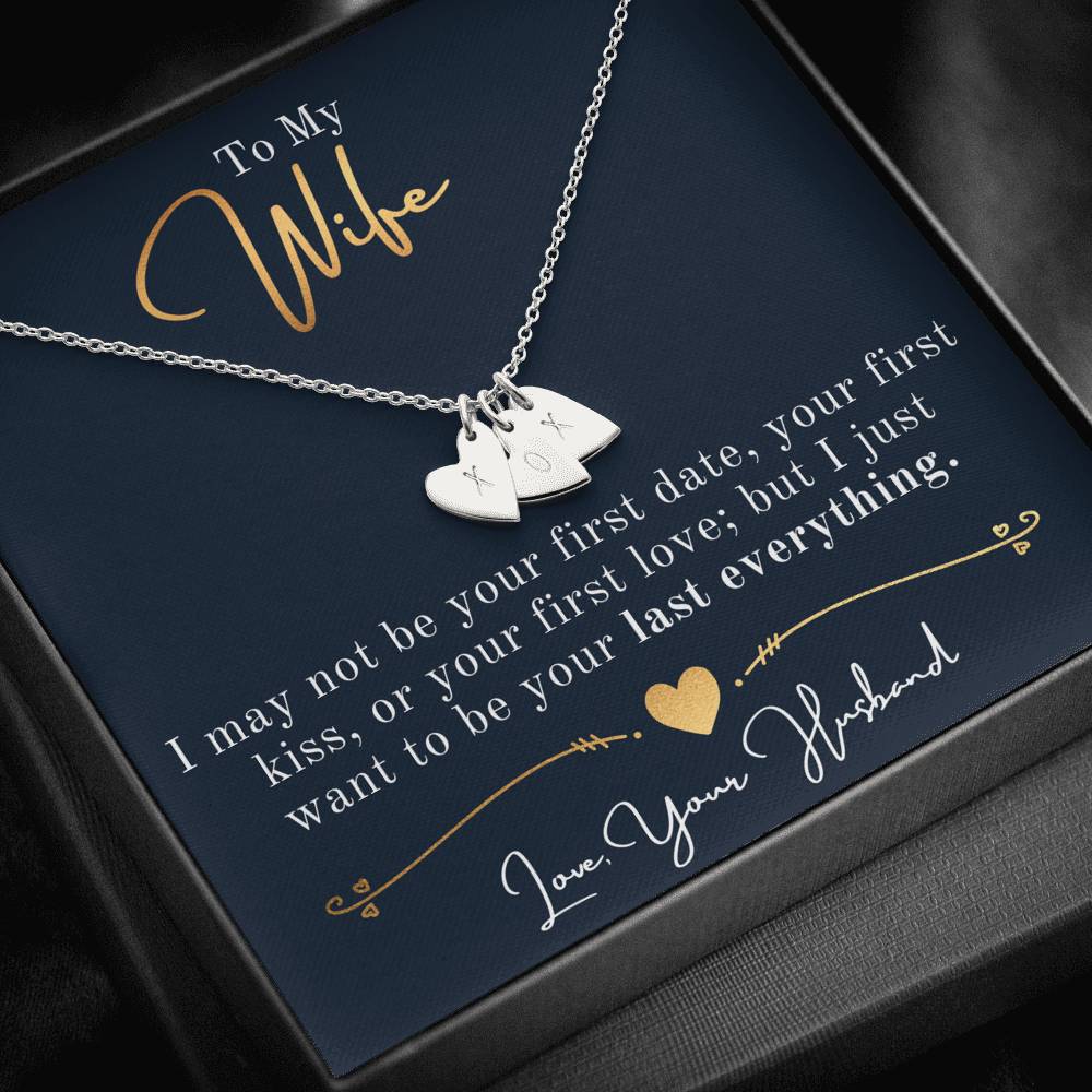 Personalize Initials Necklace, Hearts Necklace, Valentine Day Gift for Her, Pendant Necklace Wife, Gift for Girlfriend, Personalized Message Card