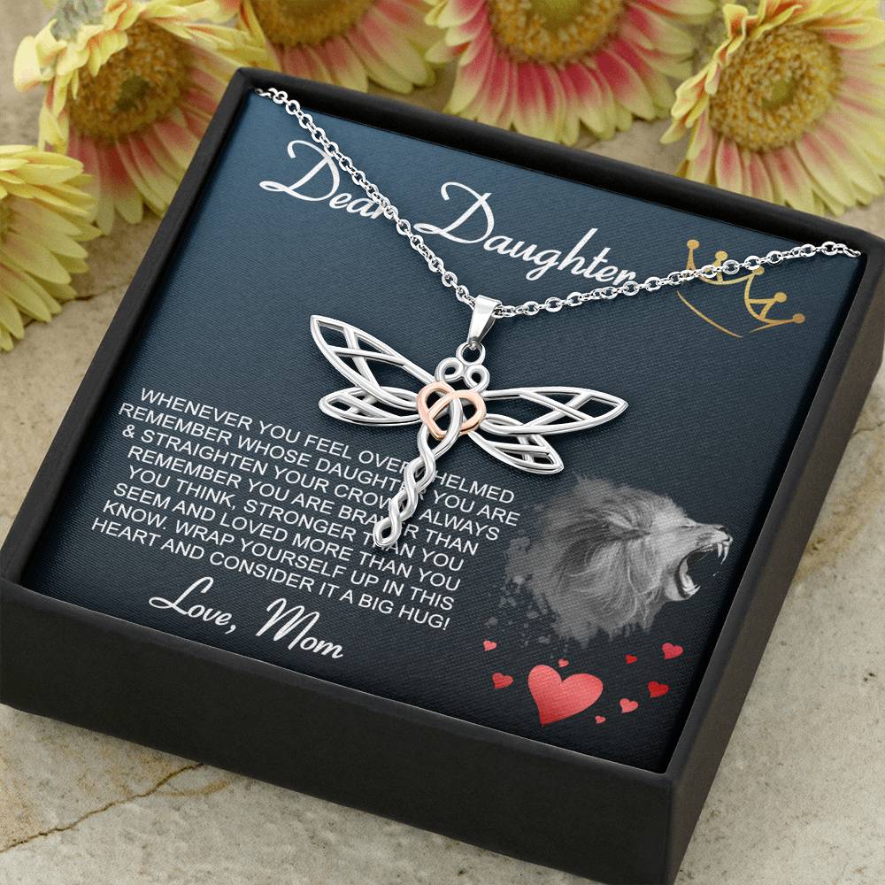 Personalized Gift Daughter Necklace for Mom Valentines Birthday Gift Silver Jewelry Dragonfly Dreams Necklace for Women with Message Card