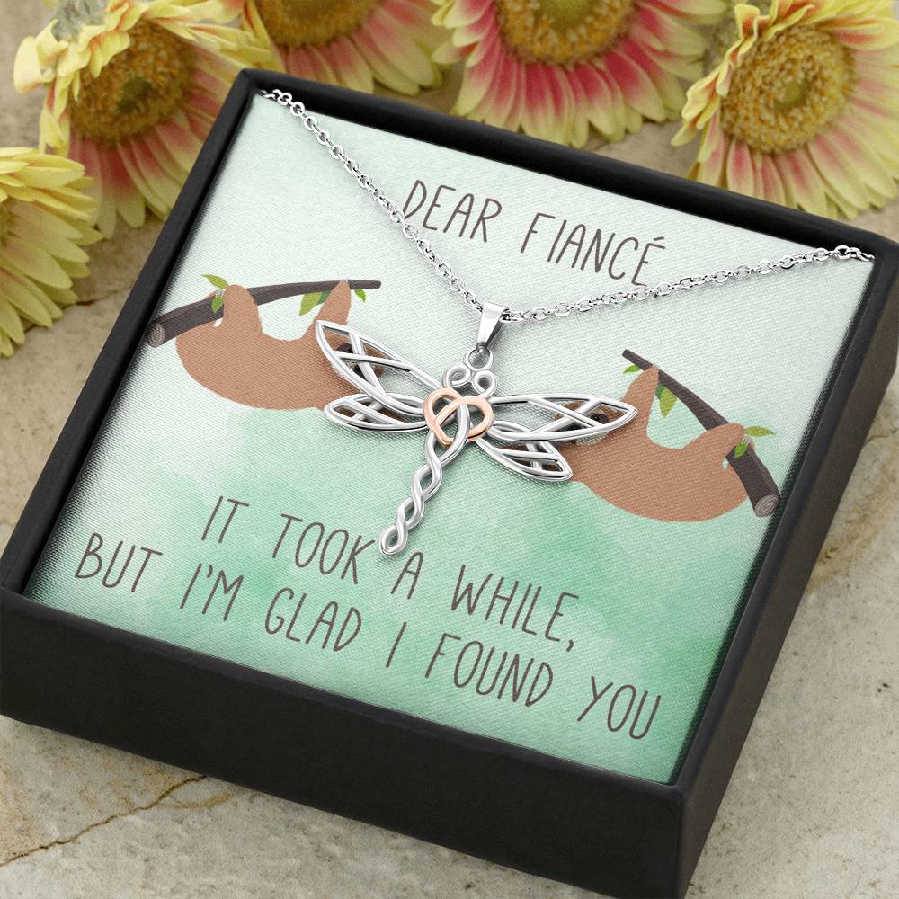 Personalized To my Fiance Necklace for Her Valentines Birthday Anniversary Gift Dragonfly Hearts Necklace for Women with Message Card